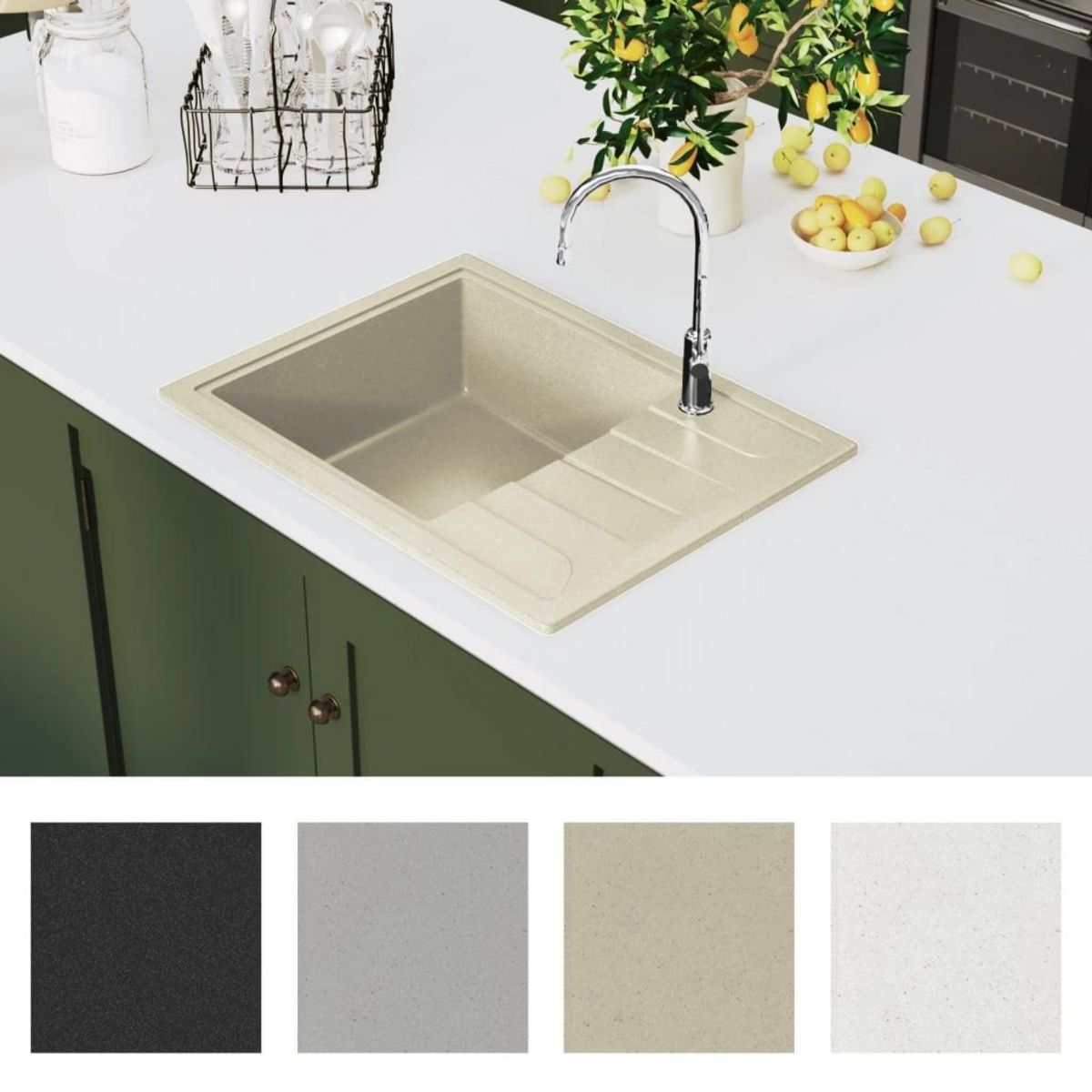 VIDAXL Evier de cuisine avec trou de trop-plein ovale Beige Granit