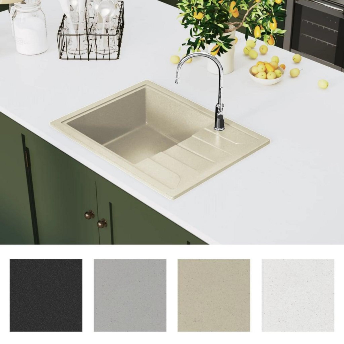 VIDAXL Evier de cuisine avec trou de trop-plein ovale Beige Granit