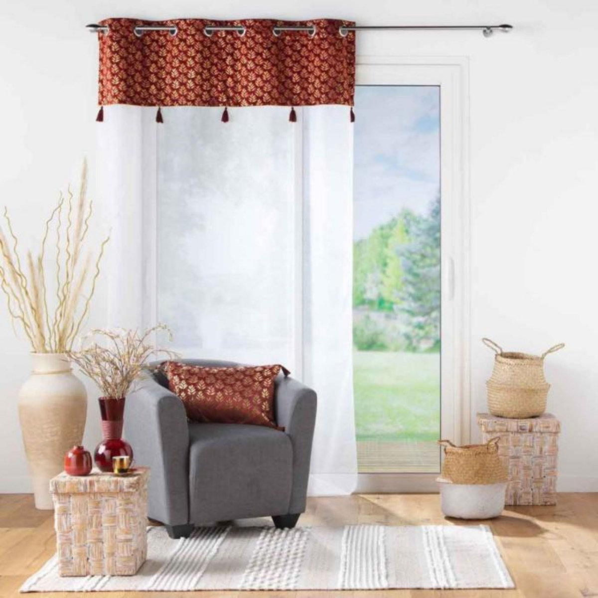 Paris Prix Rideau Voilage à Œillets  Evie  140x280cm Bordeaux