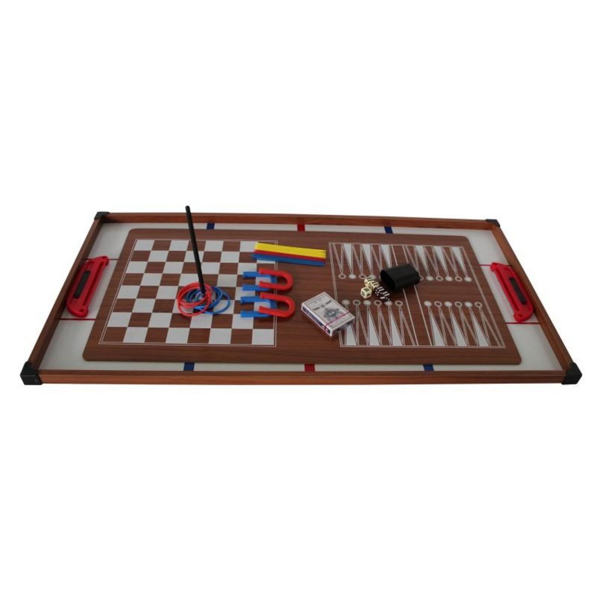 PLAY4FUN Plateaux Multi-jeux, 14 jeux : Ping Pong, Air Hockey, Bowling, Echec, Mikado, Back Gammon 97 x 49 x 3 cm