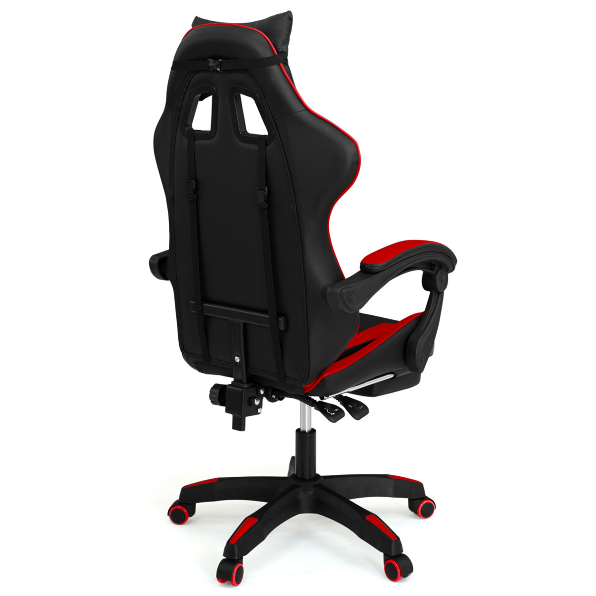 ID MARKET Fauteuil de gaming ALEX réglable avec repose-pied, coussin de tête et coussin lombaire noir et rouge