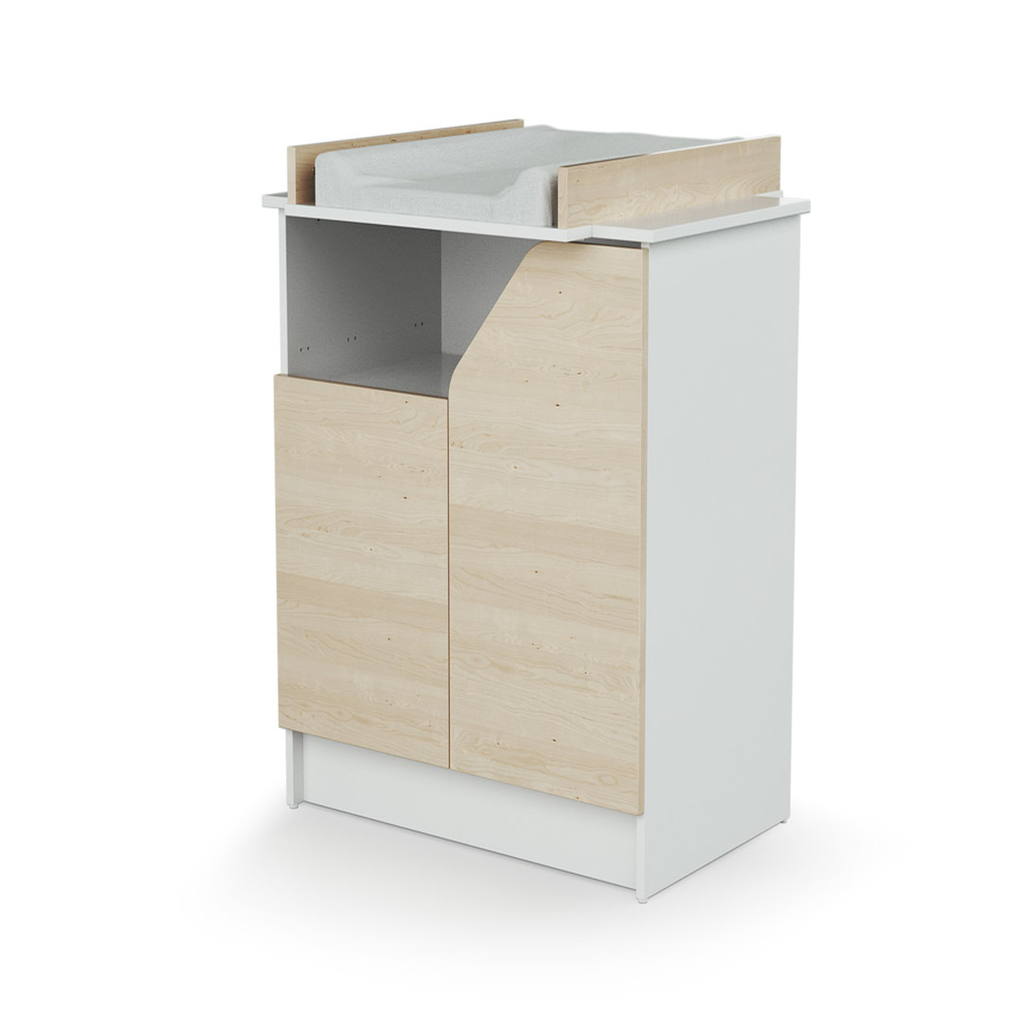 Voir la diapositive 1 : Commode à langer 2 portes CARNAVAL Blanc et décor bouleau