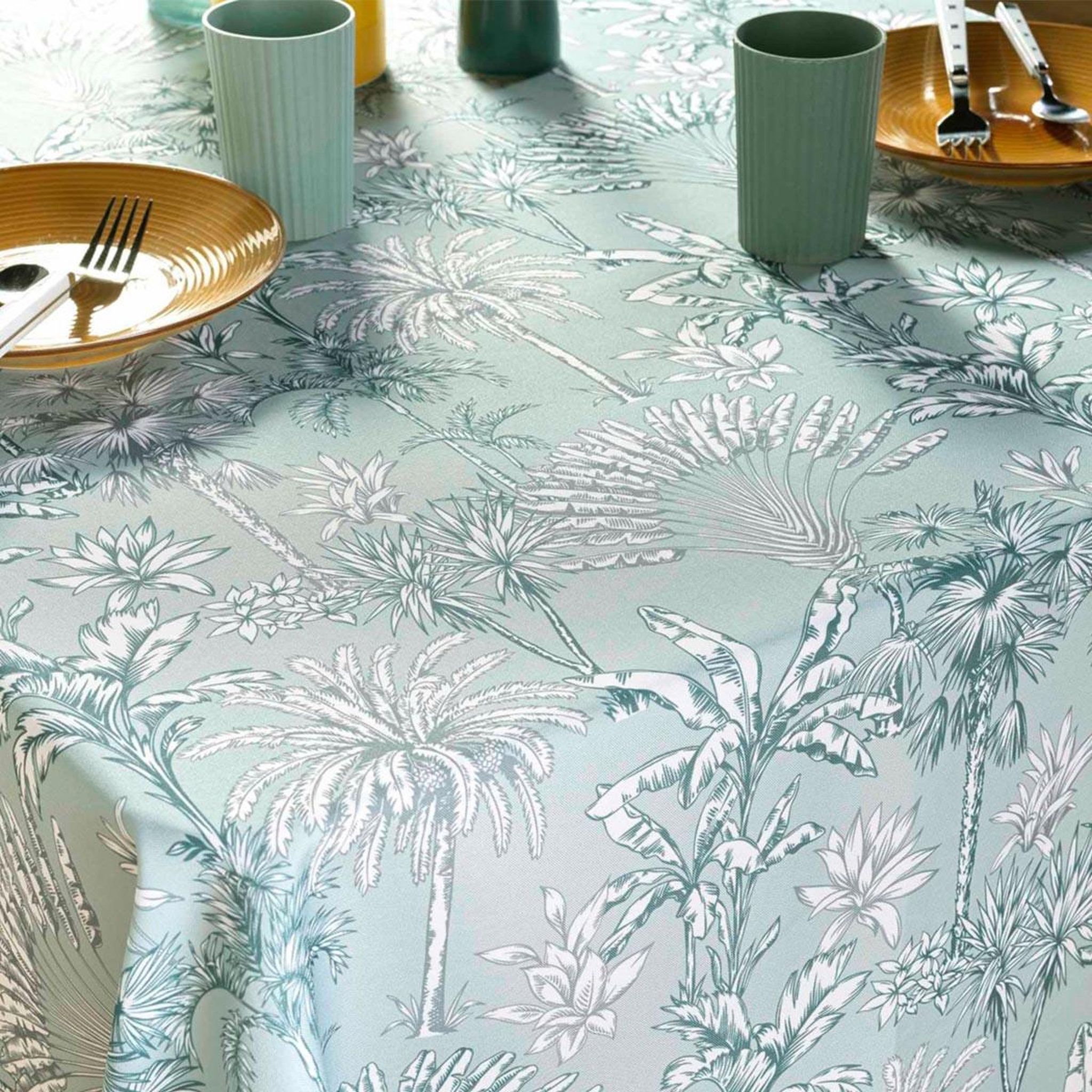 Voir la diapositive 2 : Douceur d'Intérieur Nappe antitache imprimé  canarie  145x240cm sauge