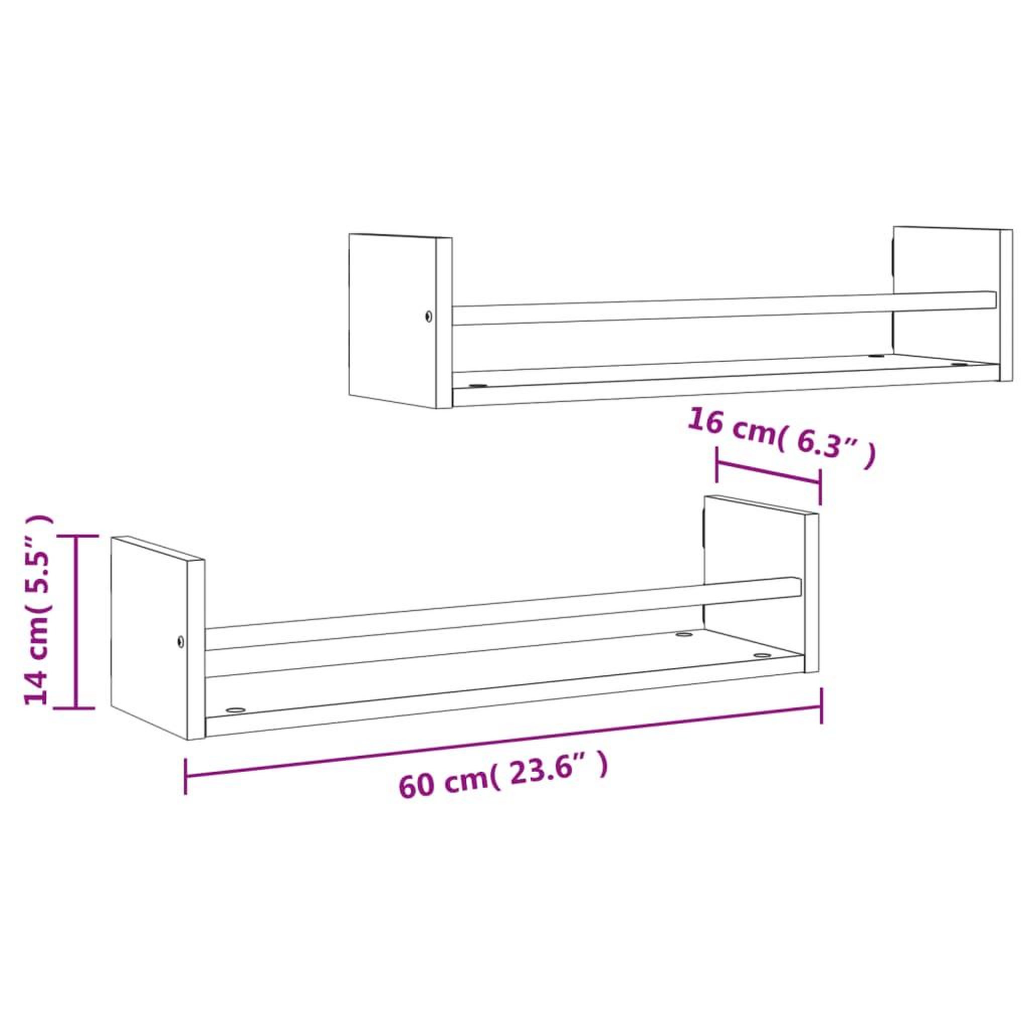 Voir la diapositive 6 : VIDAXL Etageres murales avec barres 2 pcs chene fume 60x16x14 cm