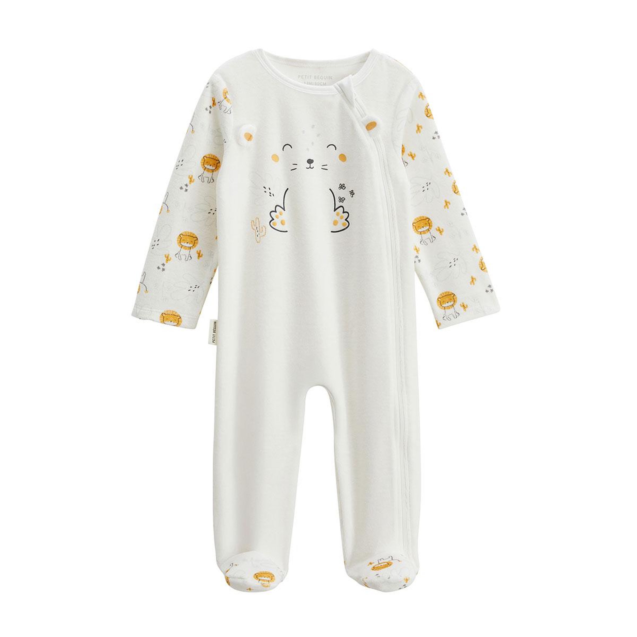 Petit Béguin Pyjama bébé en velours ouverture zippée elio. Coloris disponibles : Beige