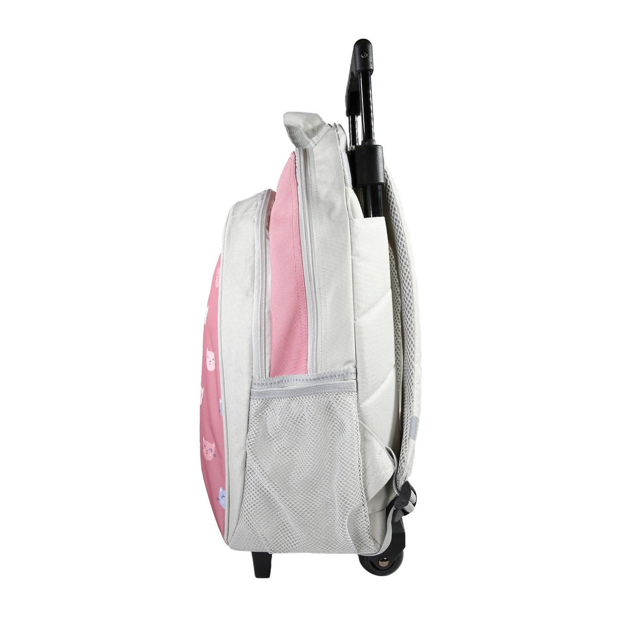 Voir la diapositive 3 : Bagtrotter Lili Lou - Sac à dos  à roulettes gris/rose  2 compartiments - Bagtrotter