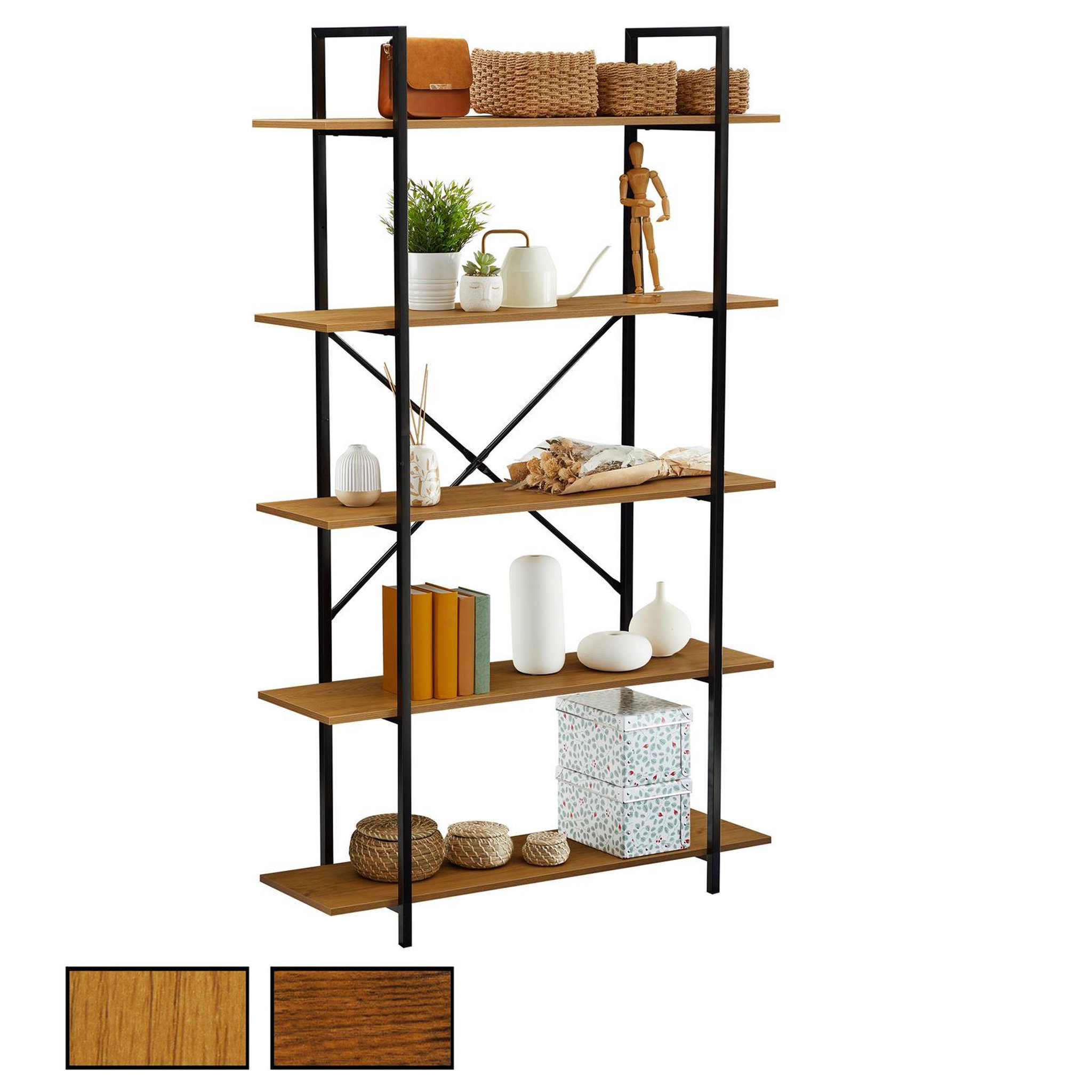 IDIMEX Étagère de rangement 5 tablettes meda en mdf et métal. Coloris disponibles : Marron
