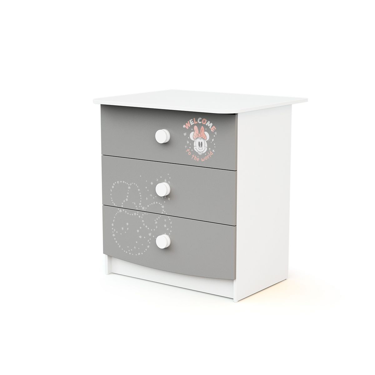 AT4 Ensemble lit bébé 60x120 cm et commode à langer 3 tiroirs MINNIE DISNEY Gris
