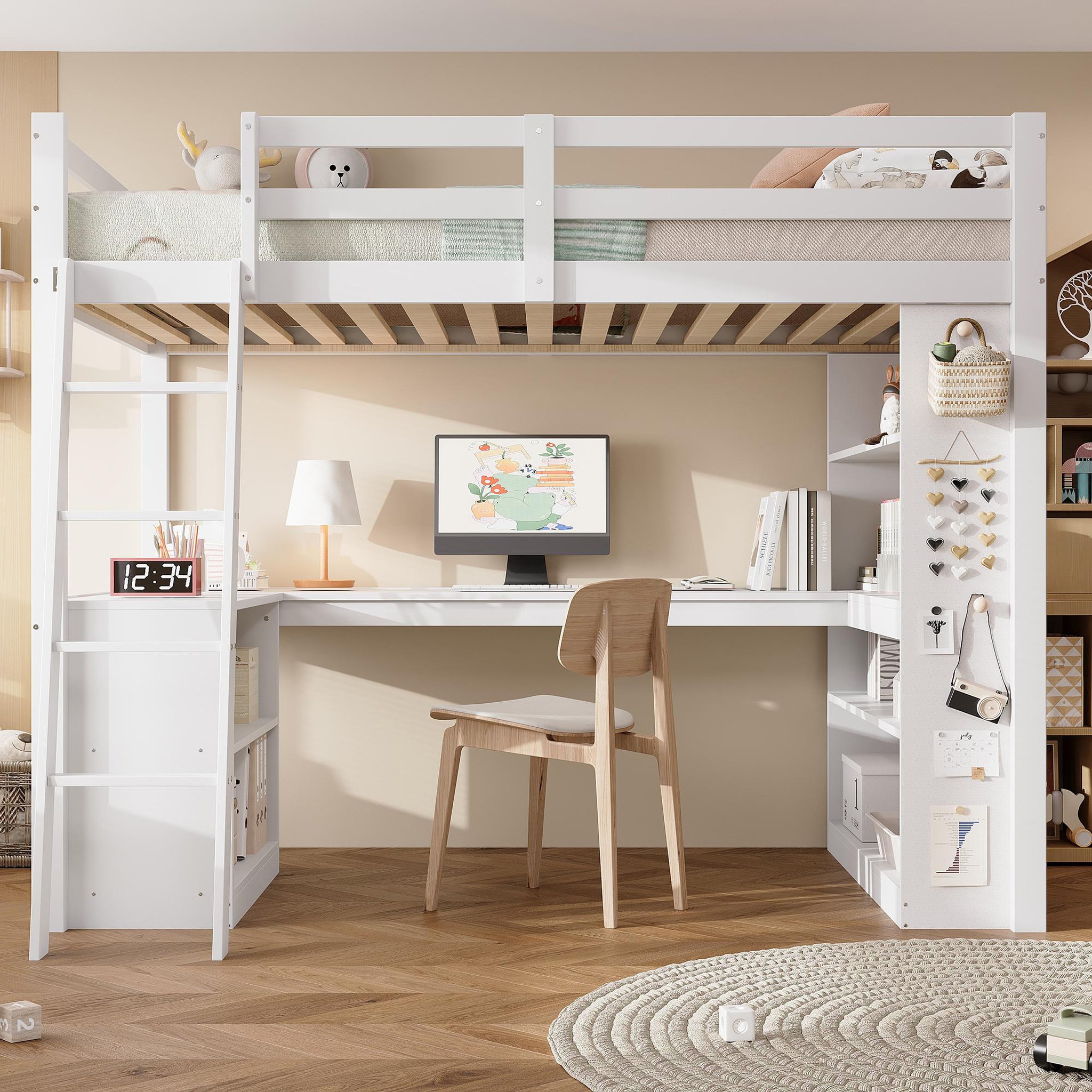 Voir la diapositive 2 : MERAX Lit mezzanine 90x200cm coloris blanc pin et mdf
