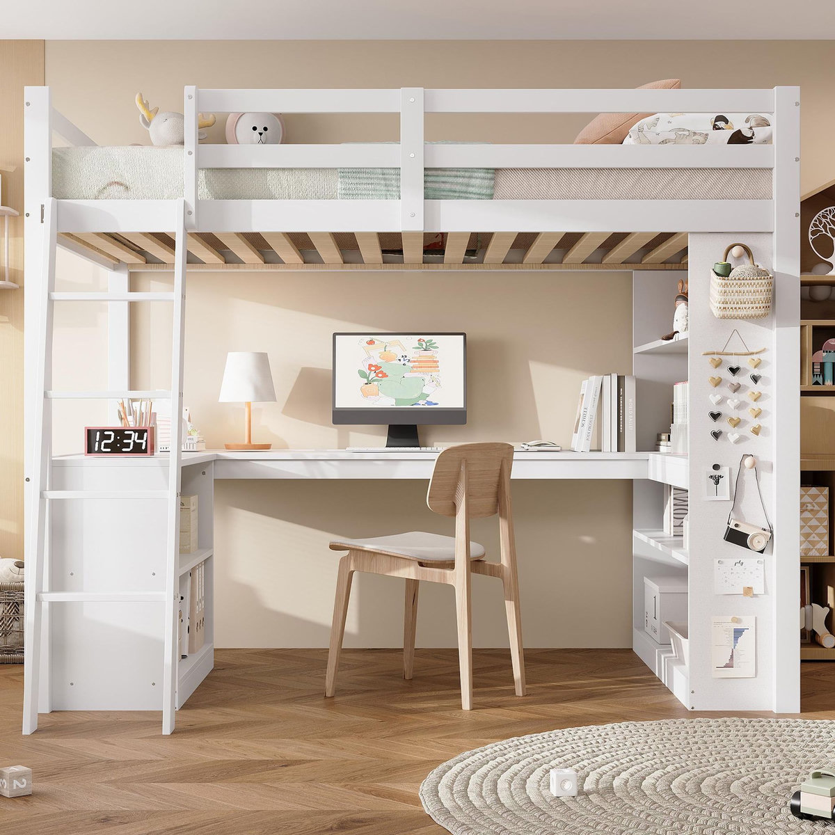 MERAX Lit mezzanine 90x200cm coloris blanc pin et mdf