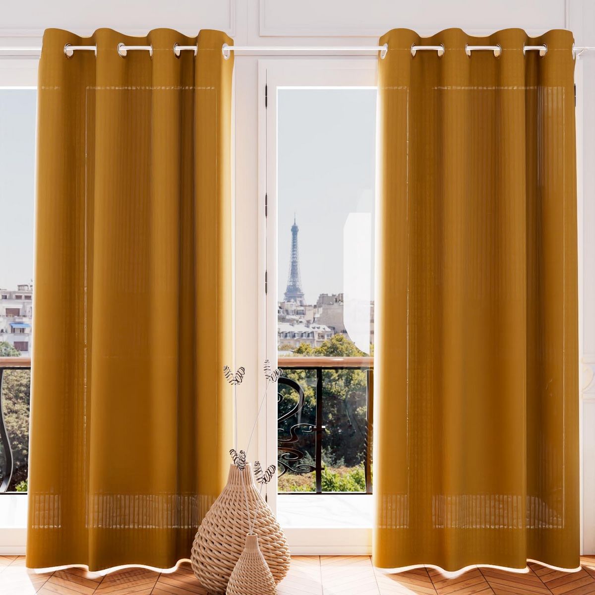 SOLEIL D'OCRE Voile oeillets jacquard 135X250 cm VELVET, par Soleil d'ocre
