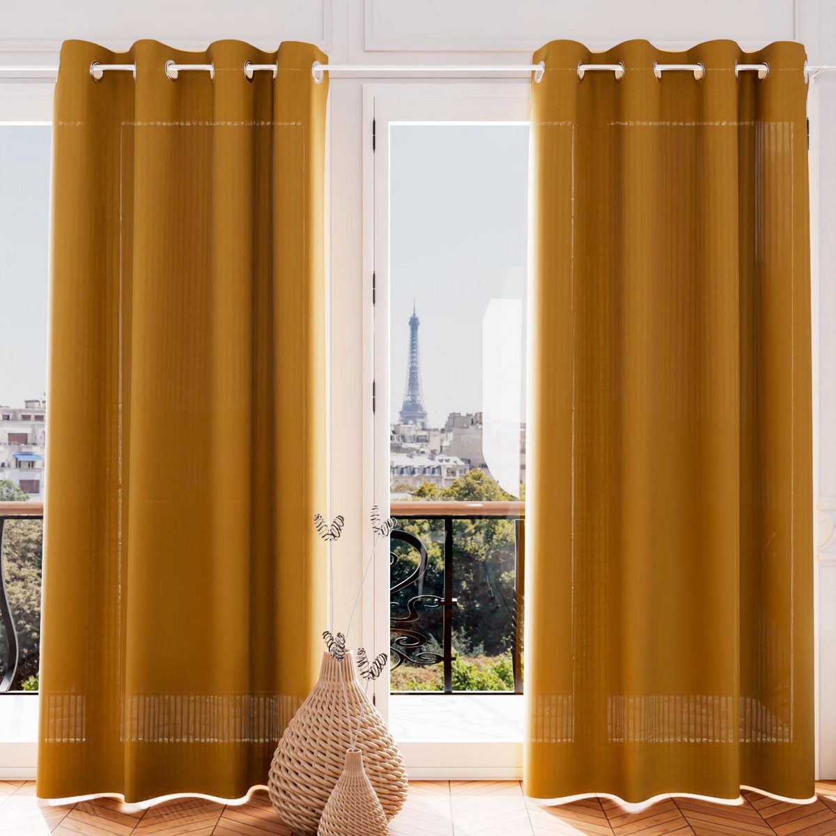 SOLEIL D'OCRE Voile oeillets jacquard 135X250 cm VELVET, par Soleil d'ocre