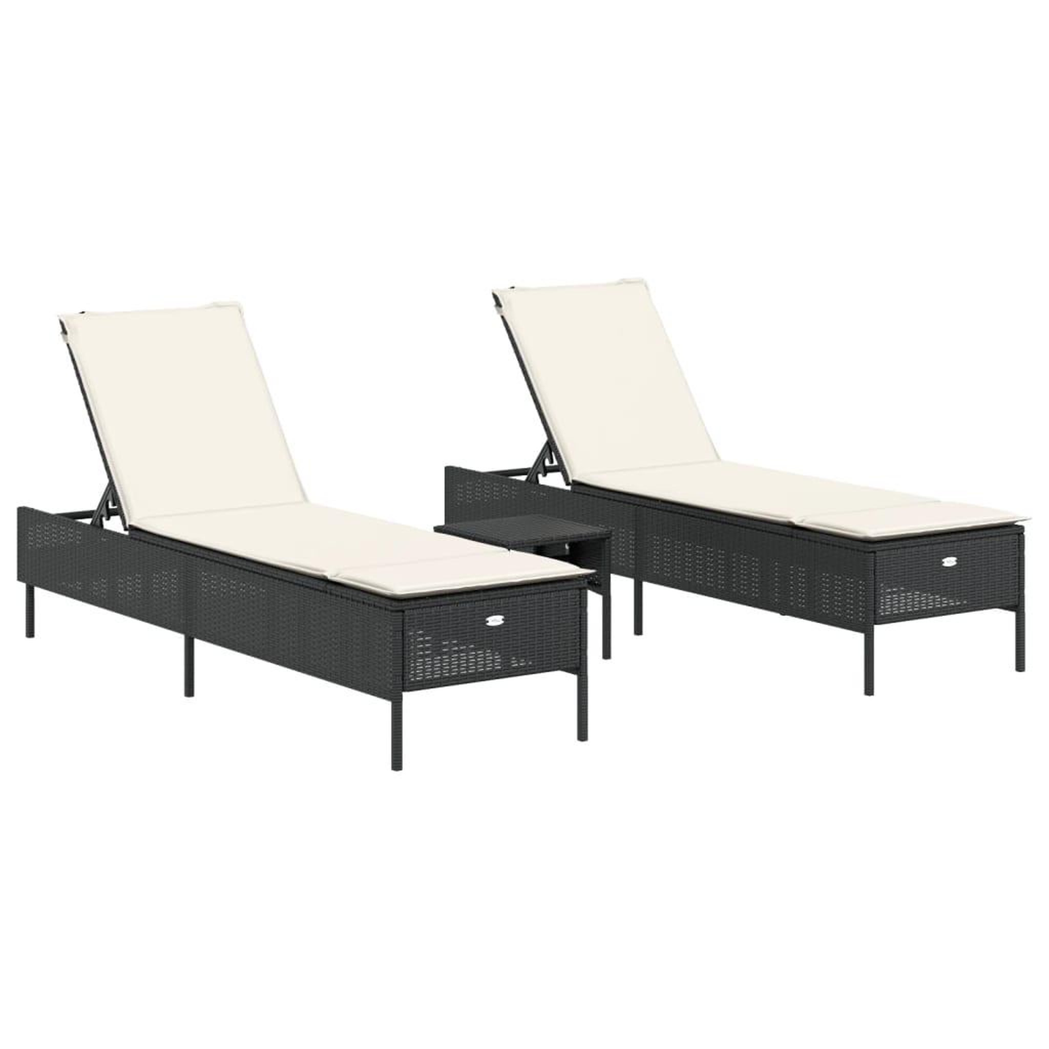 Voir la diapositive 2 : VIDAXL Ensemble de chaises longues avec coussins 3 pcs noir poly rotin