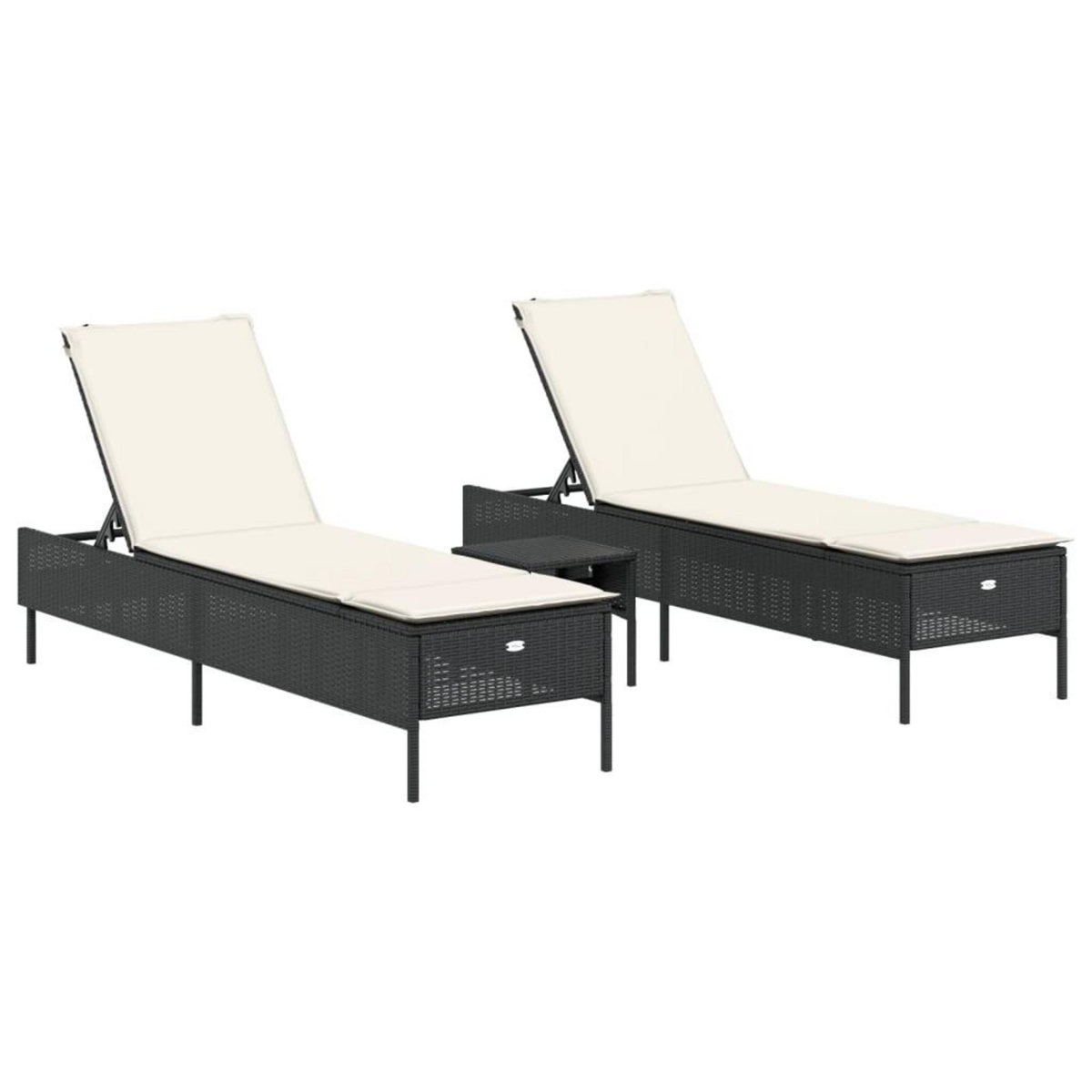 VIDAXL Ensemble de chaises longues avec coussins 3 pcs noir poly rotin