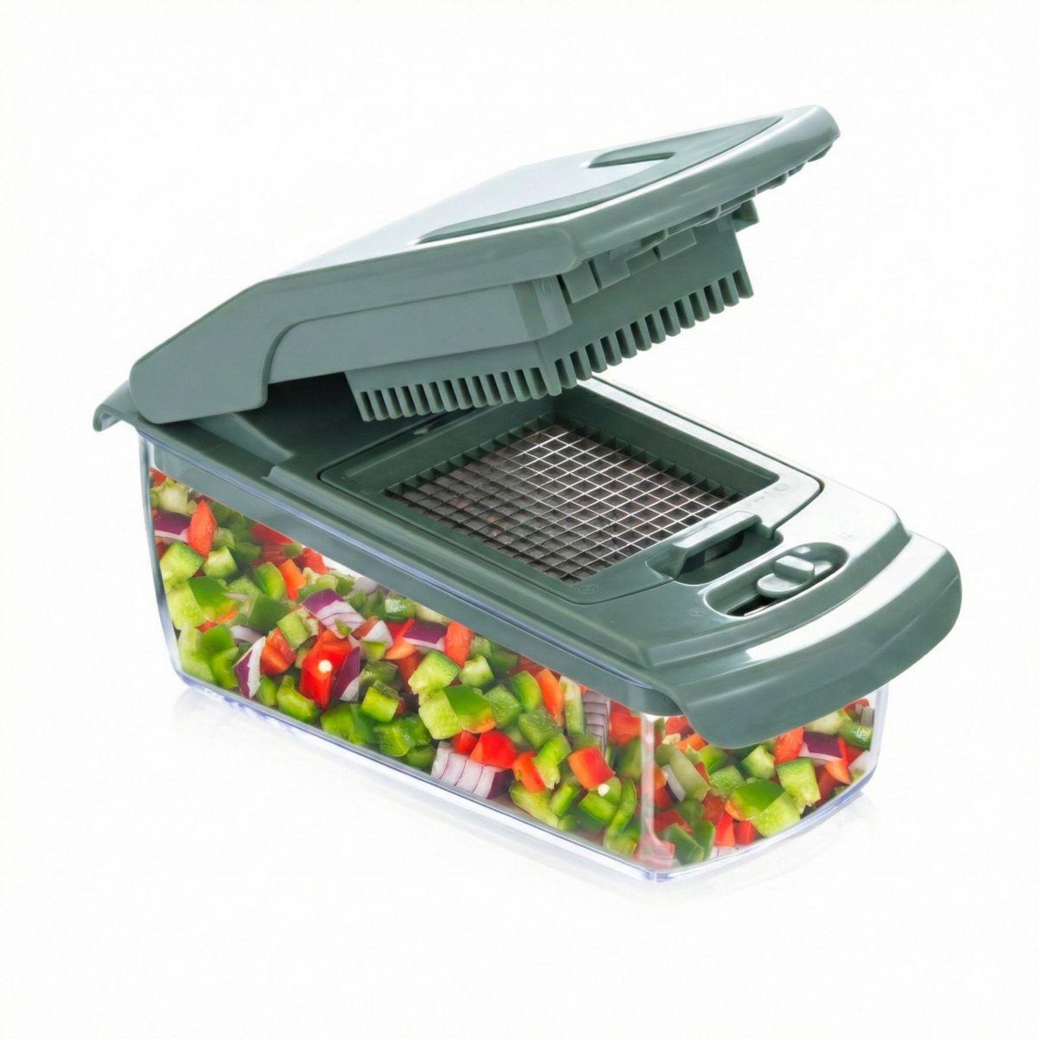 Voir la diapositive 3 : ESSENTIEL B Mandoline multifonction avec recipient vert sauge