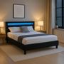 Voir la diapositive 2 : IDIMEX Lit LED double RIOJA 140x190 cm, avec sommier, revêtement tissu