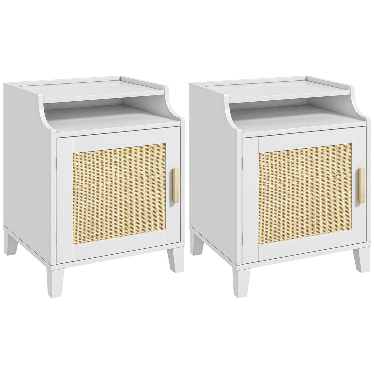 Tables De Chevet HOMCOM Lot De 2 - Style Bohème Cannage Rotin - 2 Tiroirs - Pieds Bois Pin - Naturel