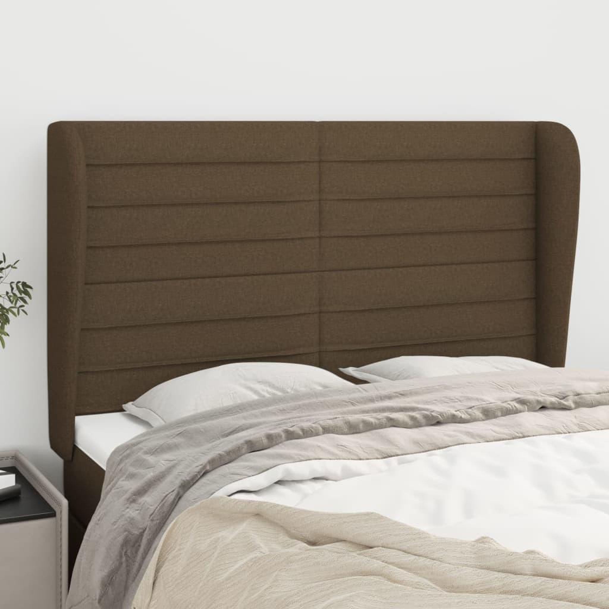 Voir la diapositive 1 : VIDAXL Tete de lit avec oreilles Marron fonce 147x23x118/128 cm Tissu