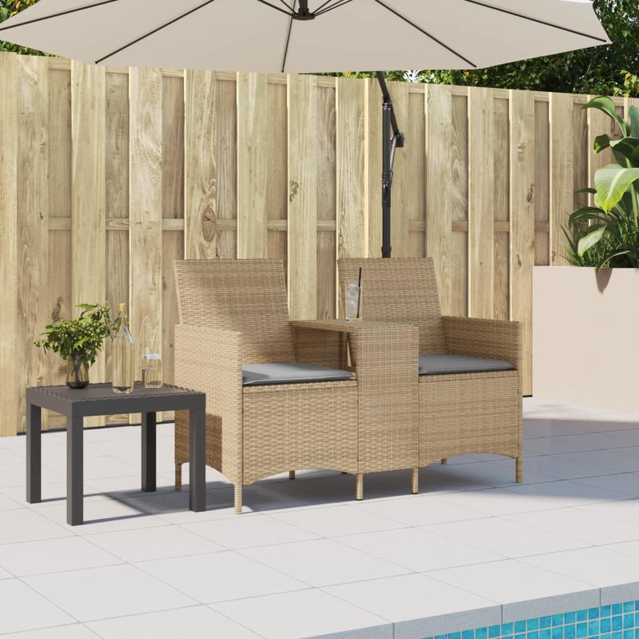 Voir la diapositive 2 : VIDAXL Canape de jardin 2 places avec table et coussins resine tressee