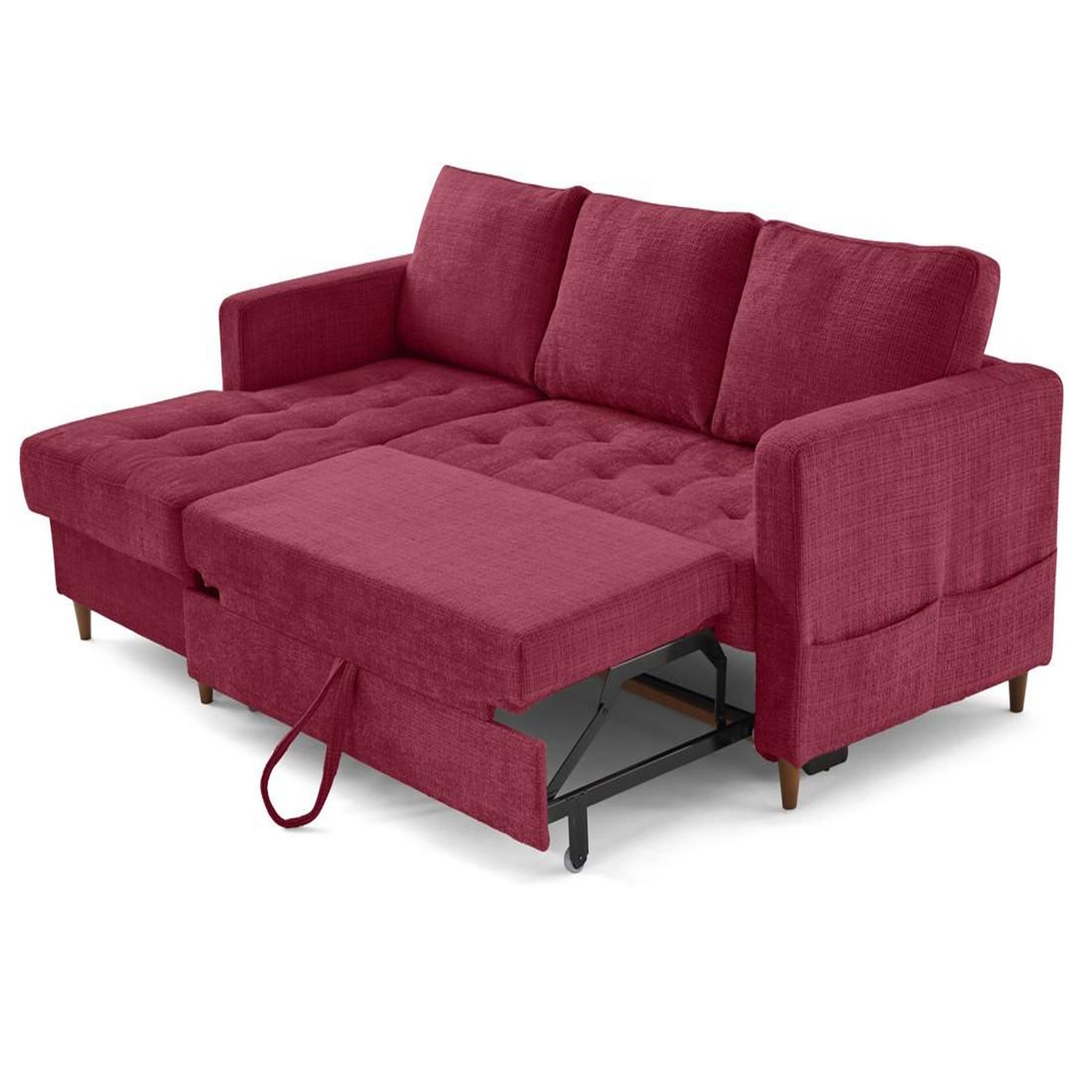 Voir la diapositive 2 : BEST MOBILIER Anna - canapé d'angle gauche 4 places convertible avec coffre en velours texturé