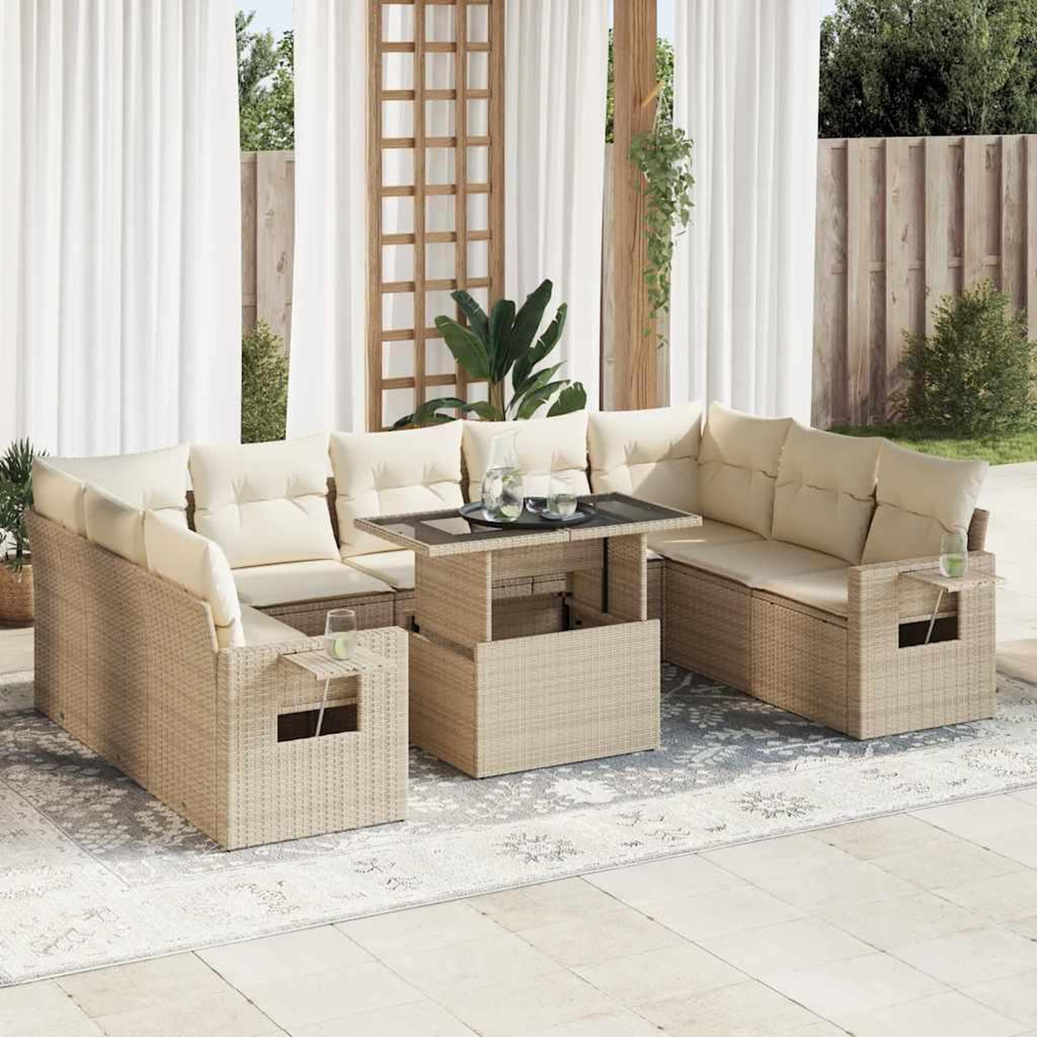 VIDAXL Salon de jardin avec coussins 10 pcs beige resine tressee