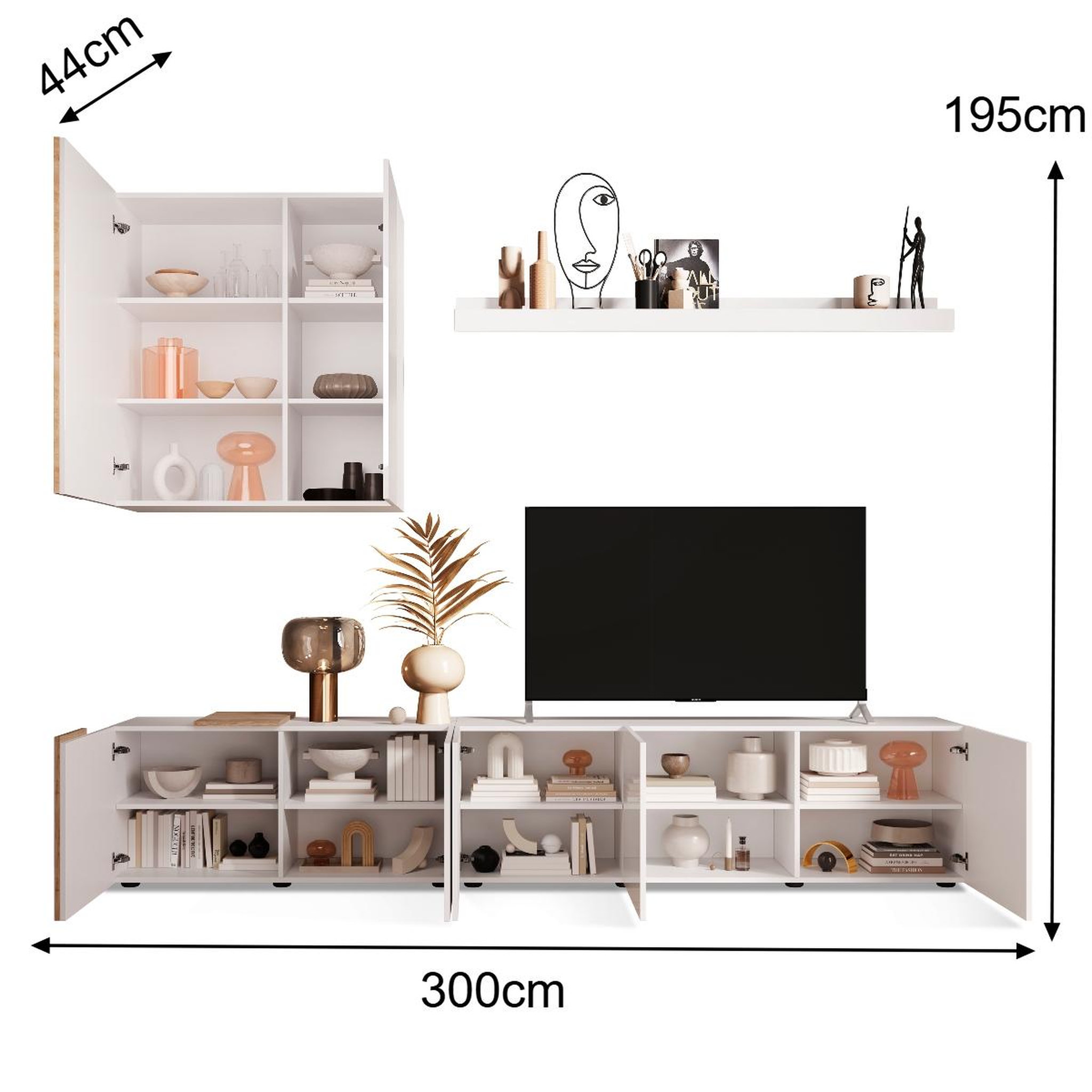 Voir la diapositive 4 : JLC KREATION Ensemble tv mural moderne bois et blanc 300cm sia