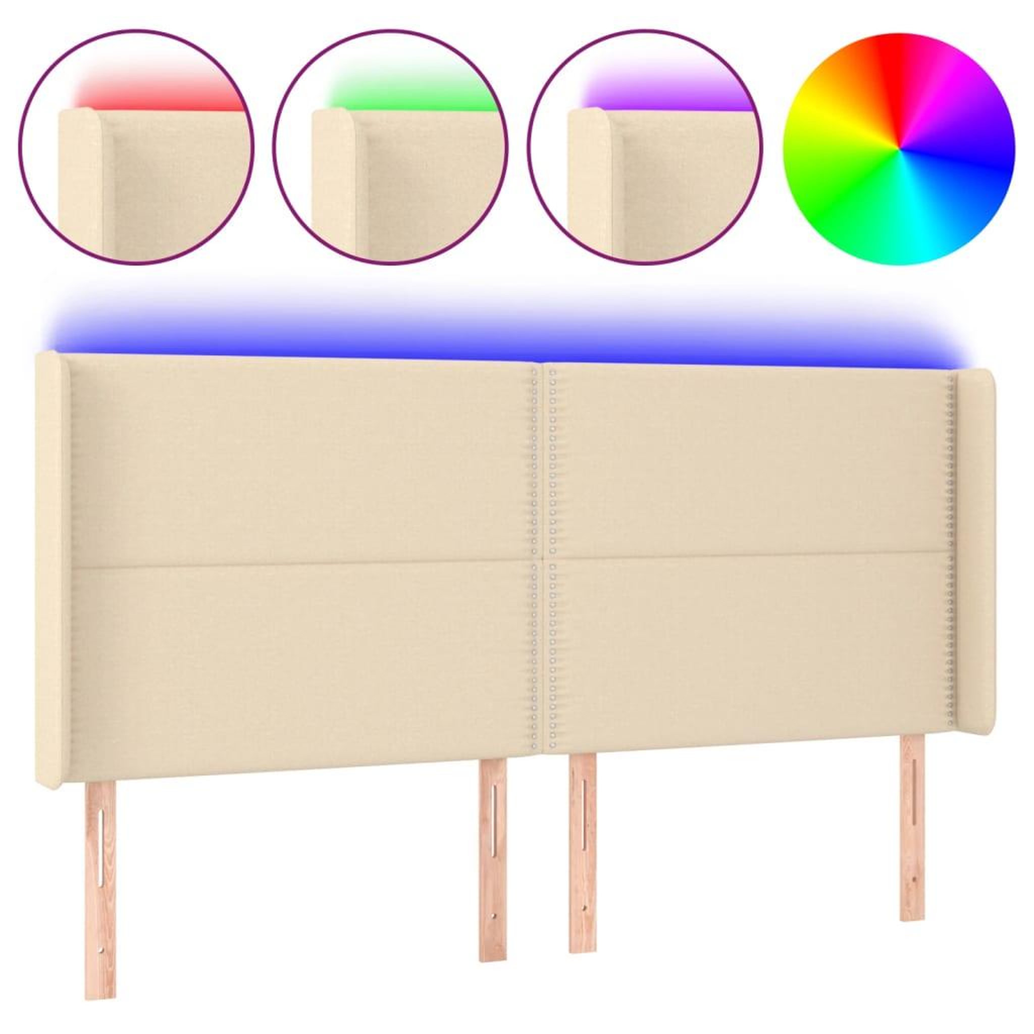 Voir la diapositive 2 : VIDAXL Tete de lit a LED Creme 163x16x118/128 cm Tissu