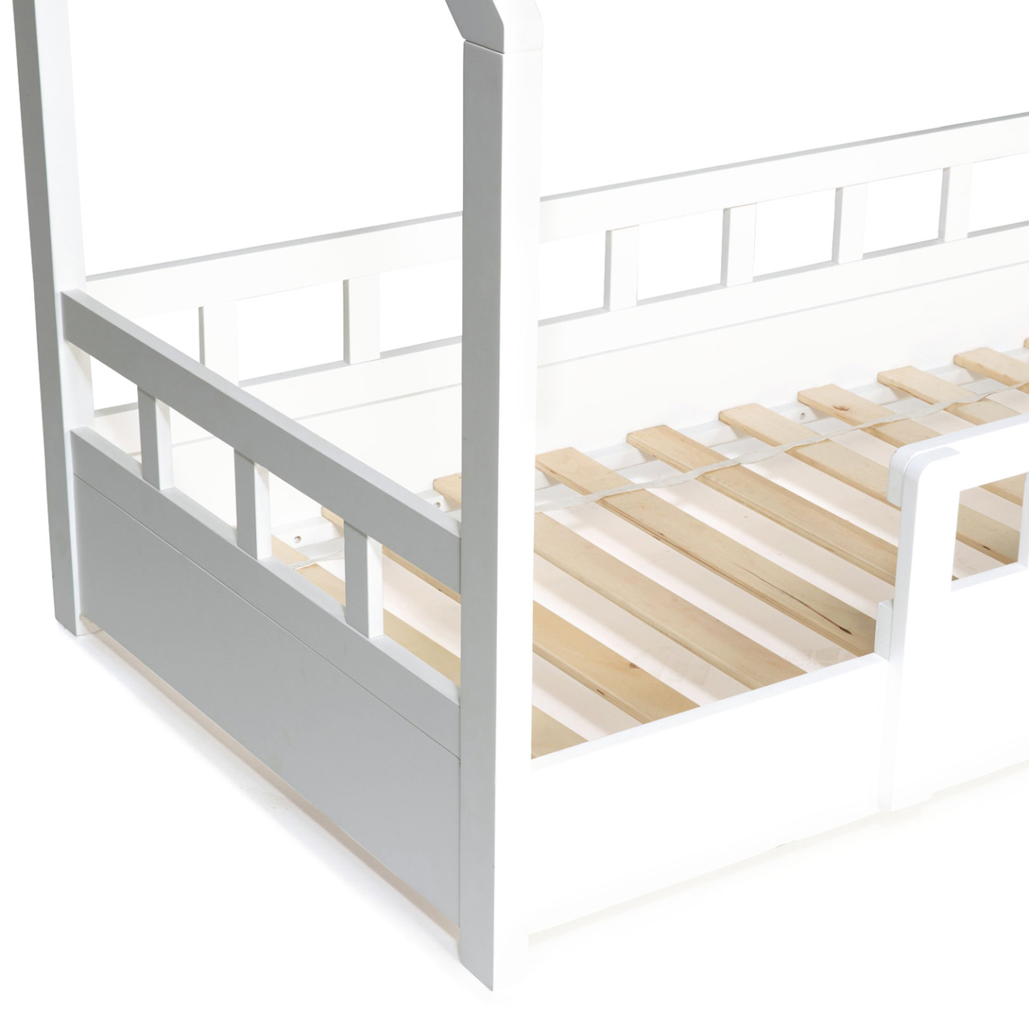 Voir la diapositive 5 : ID MARKET Lit cabane enfant 80 x 160 cm neree blanc avec sommier et barrières