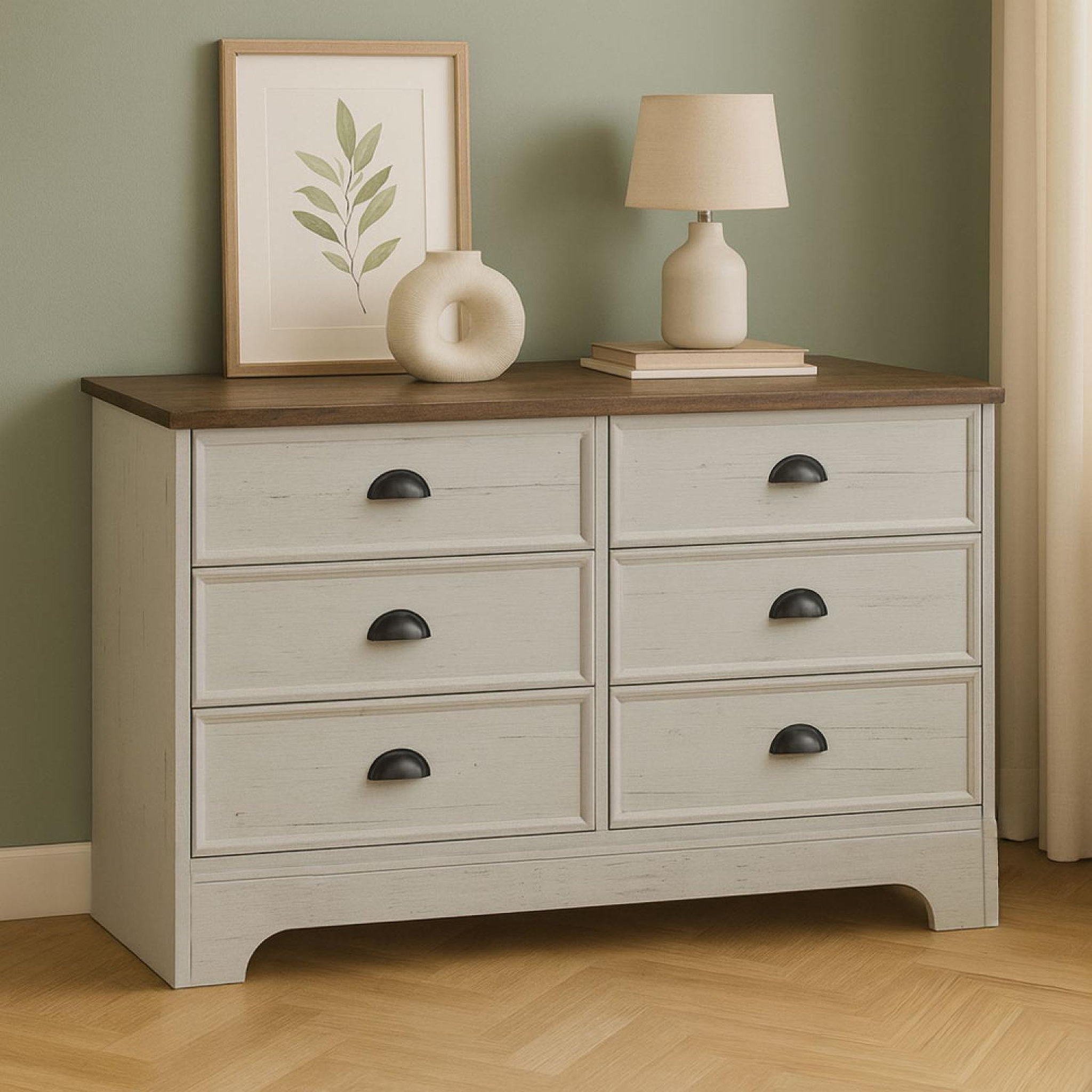 Voir la diapositive 2 : CONCEPT USINE Commode 6 tiroirs blanc et bois 120cm valla