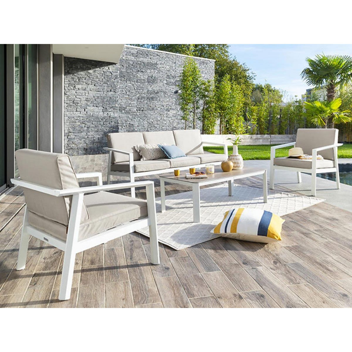 HESPERIDE Salon de jardin en alu Pavane 5 places blanc - Hespéride