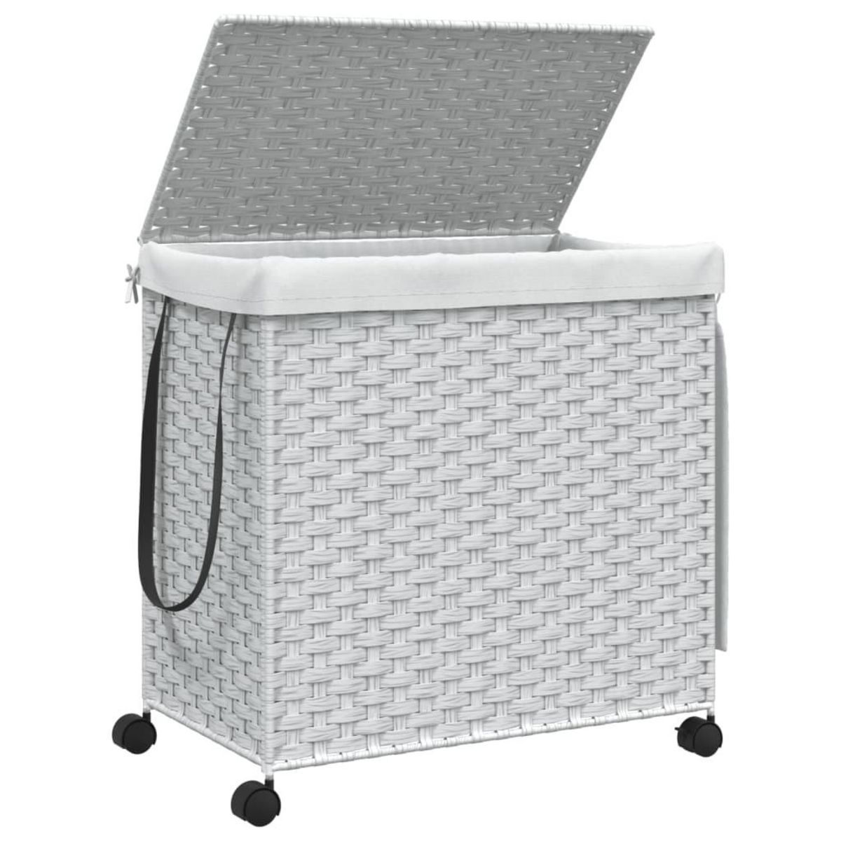 VIDAXL Panier a linge avec roulettes blanc 60x35x60,5cm resine tressee