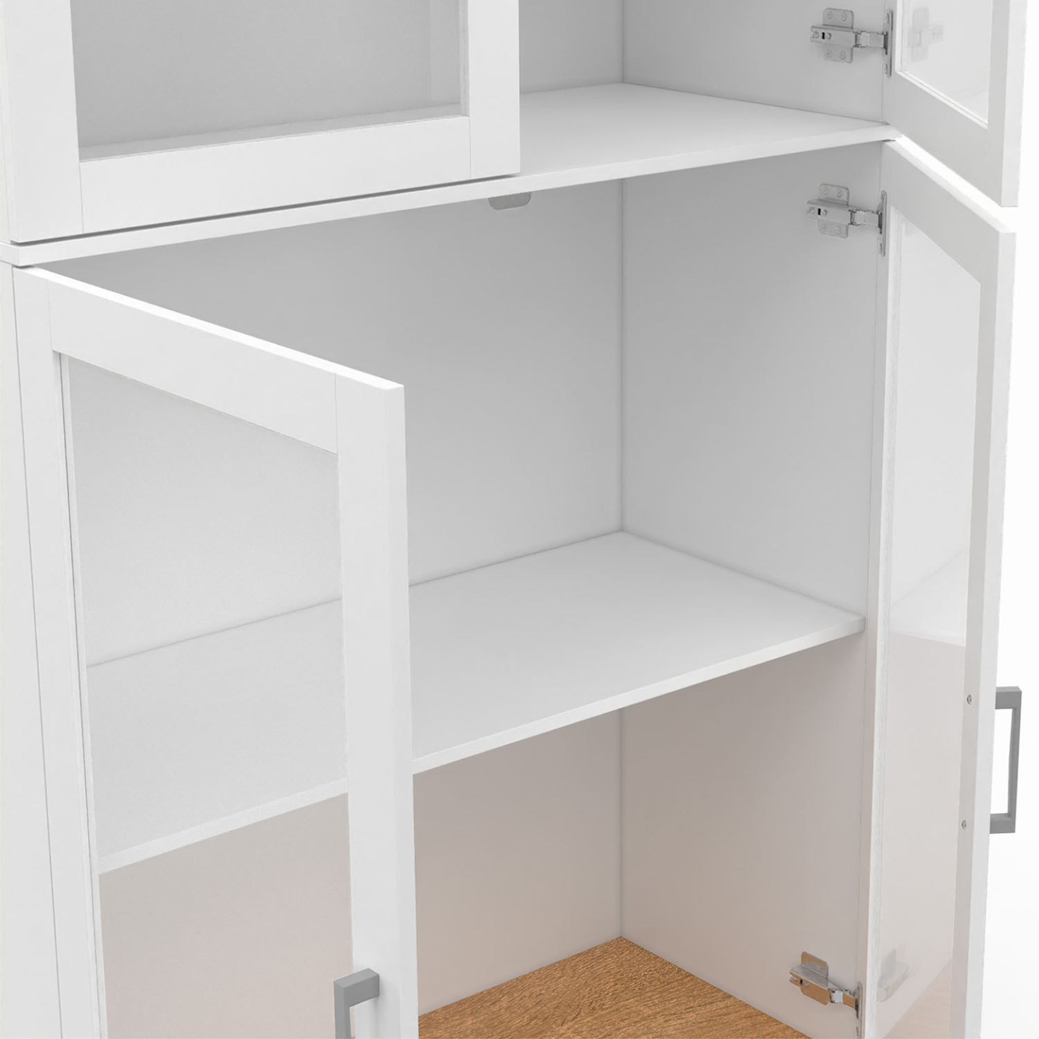 Voir la diapositive 6 : ID MARKET Vitrine buffet haut h. 176 cm vaisselier vito 4 portes vitrées blanc et bois