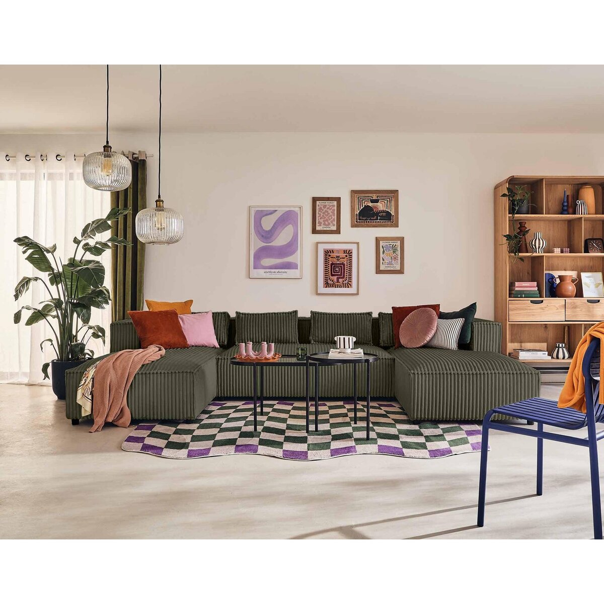 LISA DESIGN Stella - canapé panoramique en u - 7 places - en velours côtelé grosses côtes