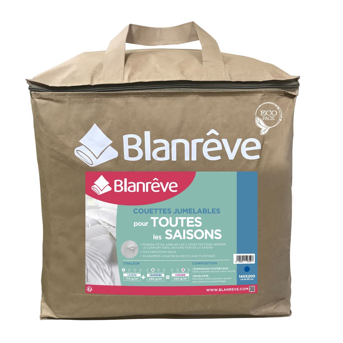 BLANREVE Couette 4 saisons 170g/m² + 250g/m²
