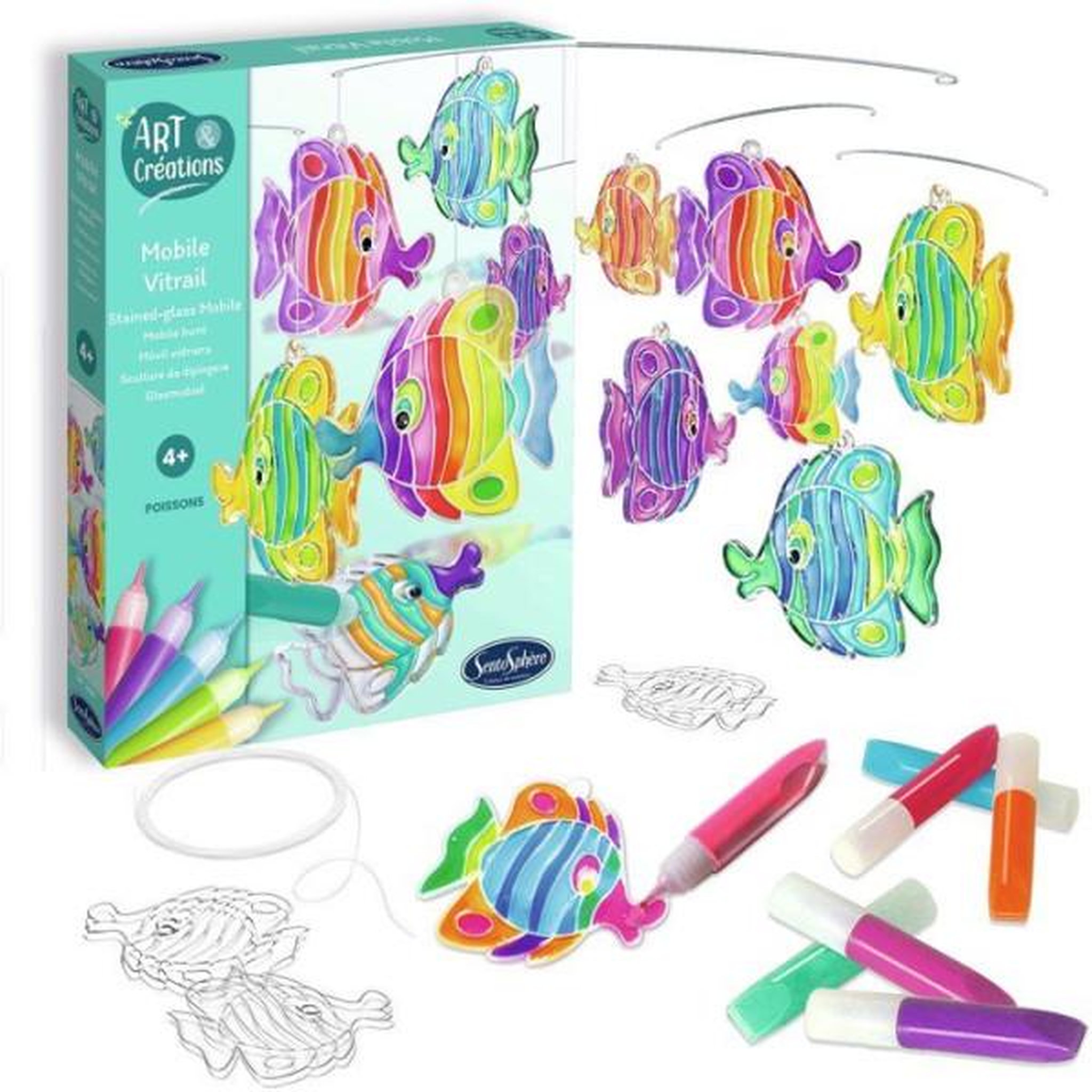 Voir la diapositive 3 : Sentosphere Mobile Vitrail - Poissons - Art et creations