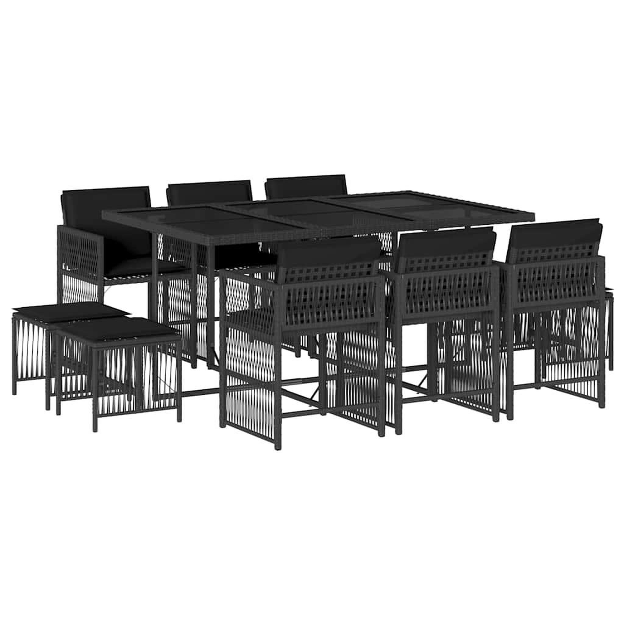 Voir la diapositive 2 : VIDAXL Ensemble a manger de jardin 11 pcs coussins noir resine tressee