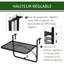 Voir la diapositive 4 : OUTSUNNY Table suspendue pour balcon dim. 60L x 56,5l cm hauteur réglable 3 niveaux métal époxy noir