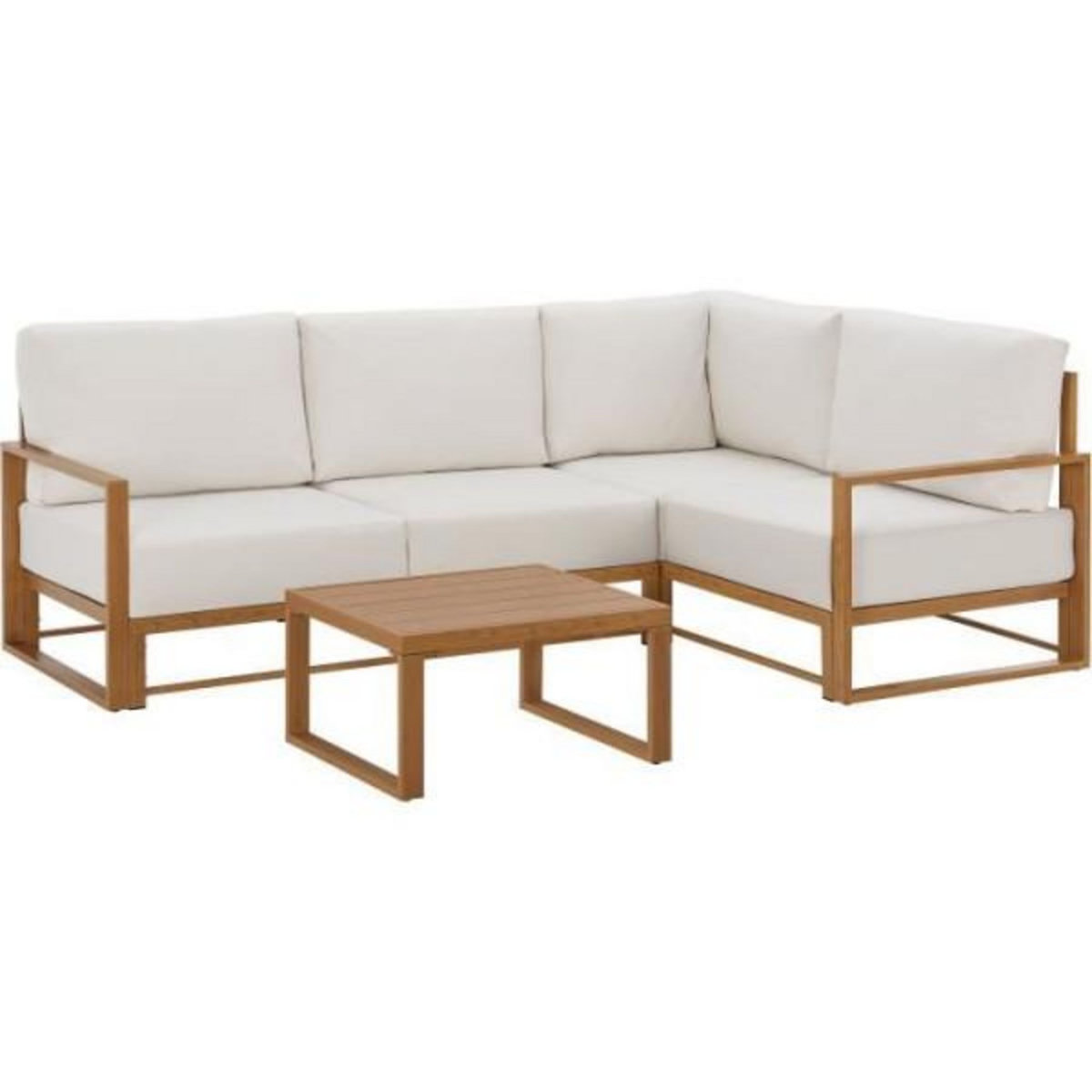 MARKET24 Salon de jardin canapé d'angle SANTA - Aluminium effet bois - 5 personnes - Ecru