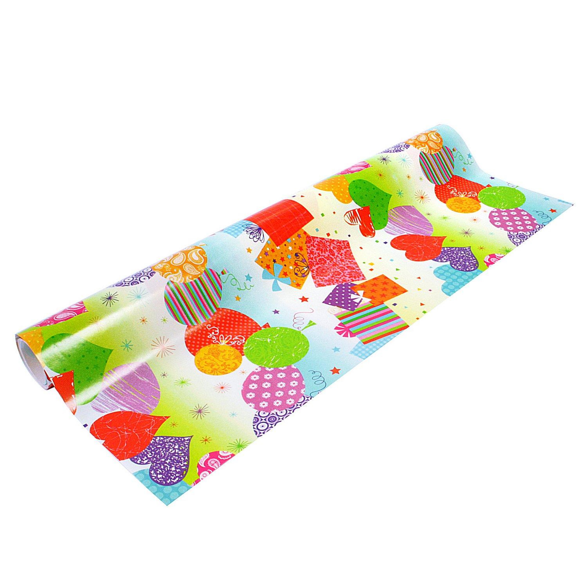 Beaumont Papier cadeau largeur 50 cm : Ballons et paquets cadeaux