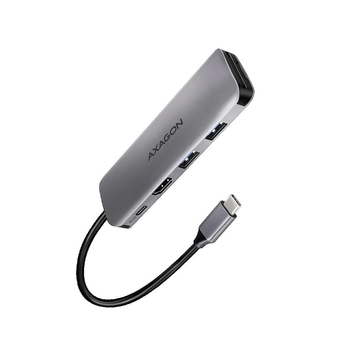 AXIOM Hub USB-C Axagon HMC-5 Argent avec 2 ports USB-A, 1 port HDMI et 2 ports USB-C