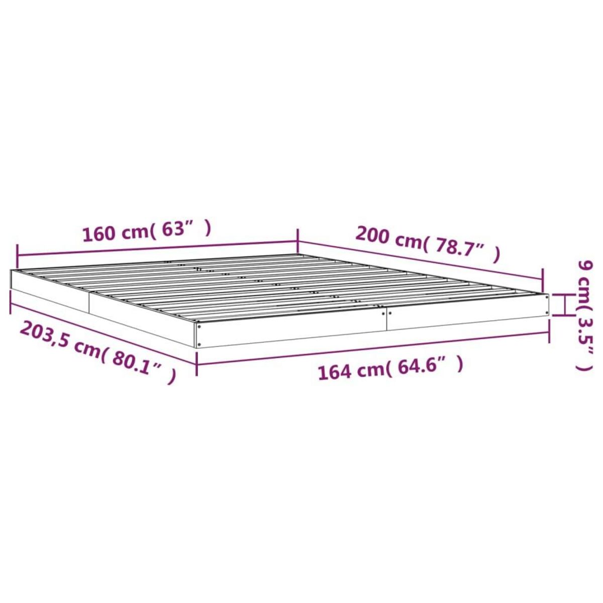VIDAXL Cadre de lit sans matelas blanc 160x200 cm bois de pin massif