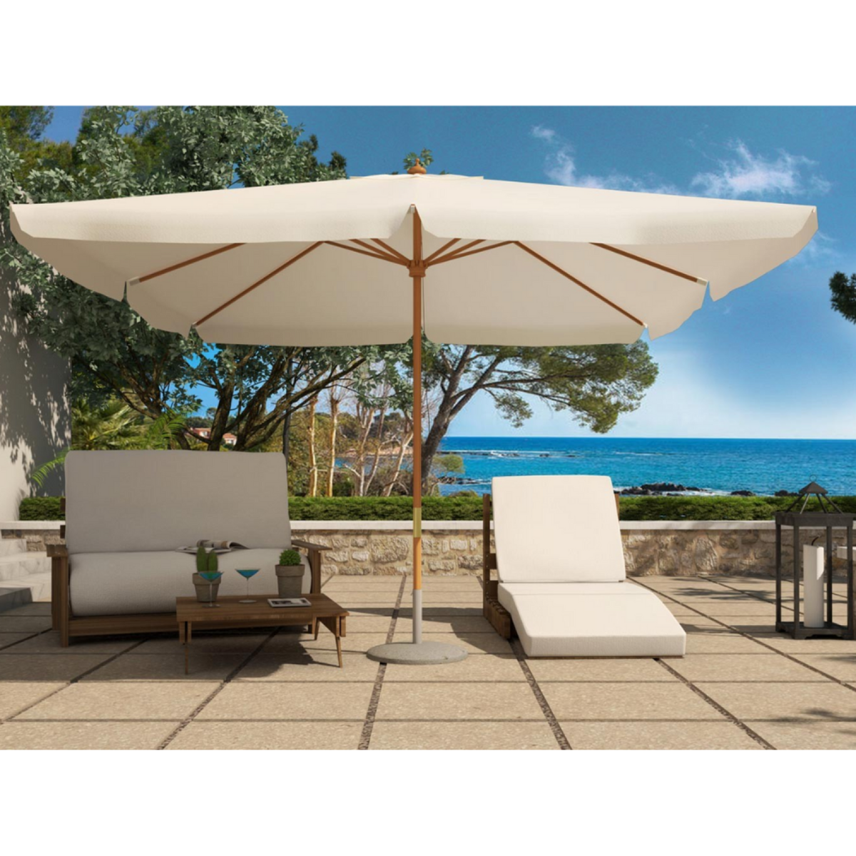 CONCEPT USINE Parasol en bois 3 x 3 m écru PALAWAN