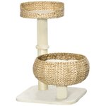 PAWHUT Arbre à chat griffoir 2 niveaux hauteur 72 cm poteau sisal avec niche et plate-forme 1 balle suspendue beige