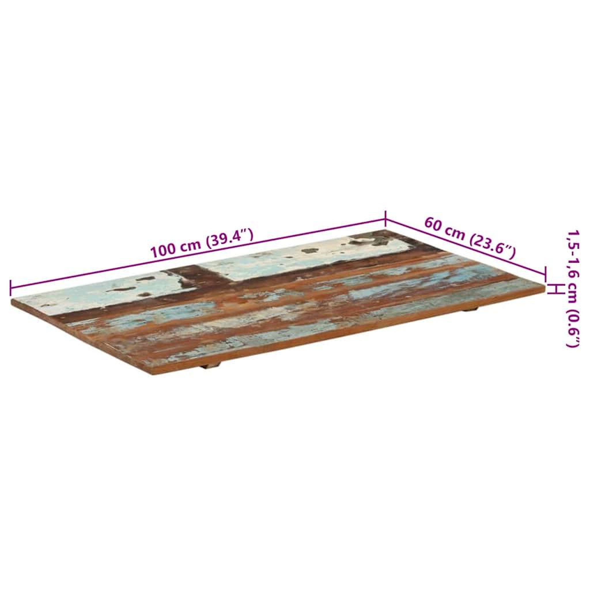 Voir la diapositive 6 : VIDAXL Dessus de table rectangulaire 60x100 cm 15-16 mm bois recupere