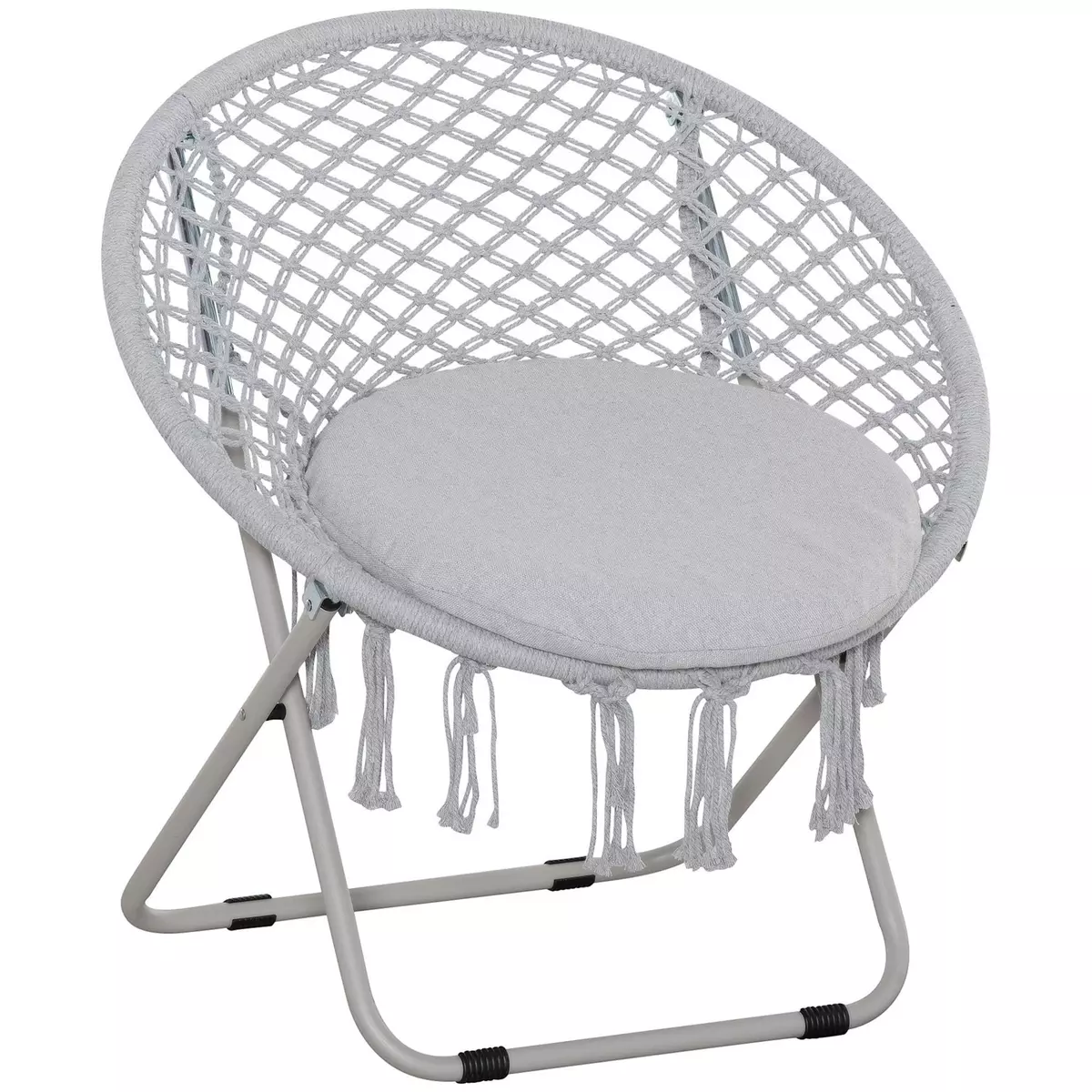 OUTSUNNY Loveuse fauteuil rond de jardin fauteuil lune papasan pliable grand confort macramé coton polyester gris