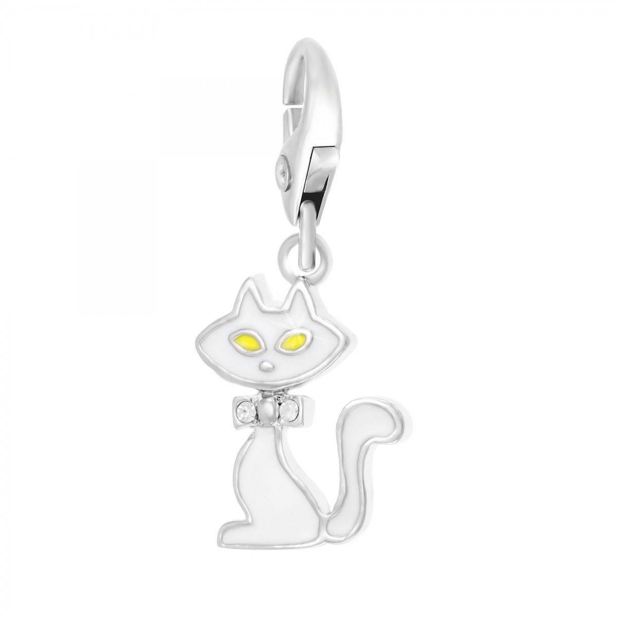 SC CRYSTAL Charm chat blanc SC Crystal orné de Cristaux scintillants