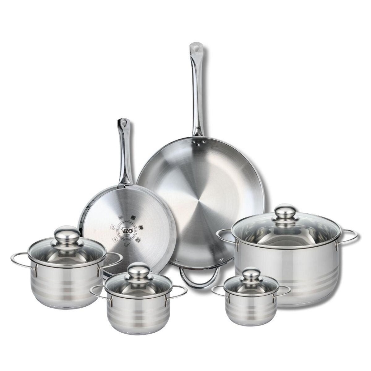 ELO Ensemble de 2 Poêles de cuisson 24 et 32 cm et 4 faitouts 12, 14, 16 et 24 cm Elo Profi Brillant