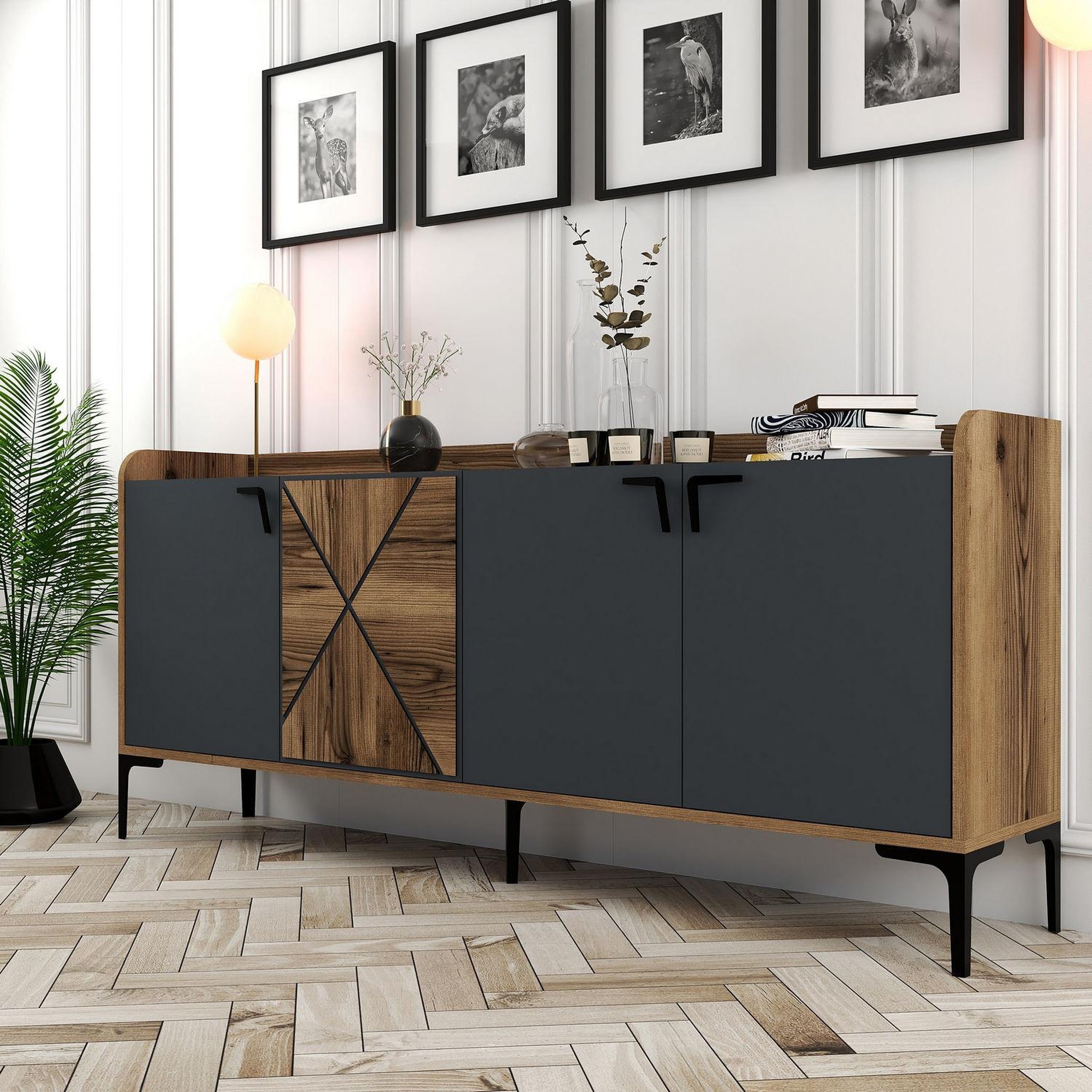 Voir la diapositive 3 : Habitat et Jardin Buffet en bois  venedik  - 180 x 35 x 78 cm - gris anthracite