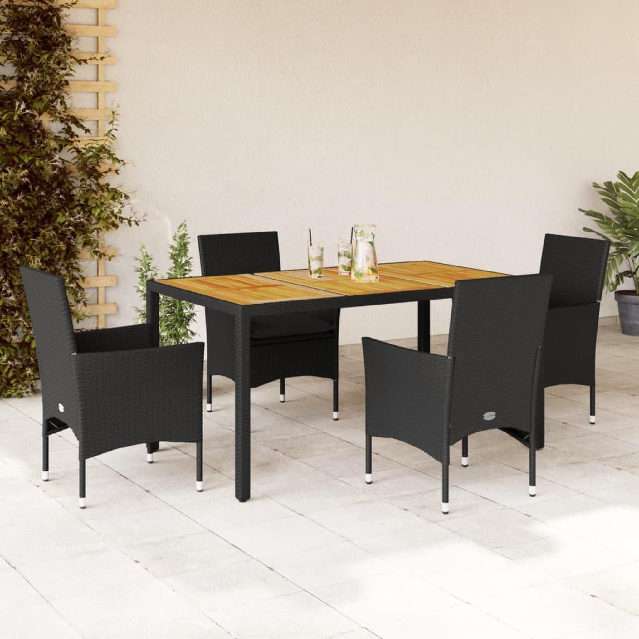 VIDAXL Ensemble a manger de jardin et coussins 5 pcs noir rotin acacia