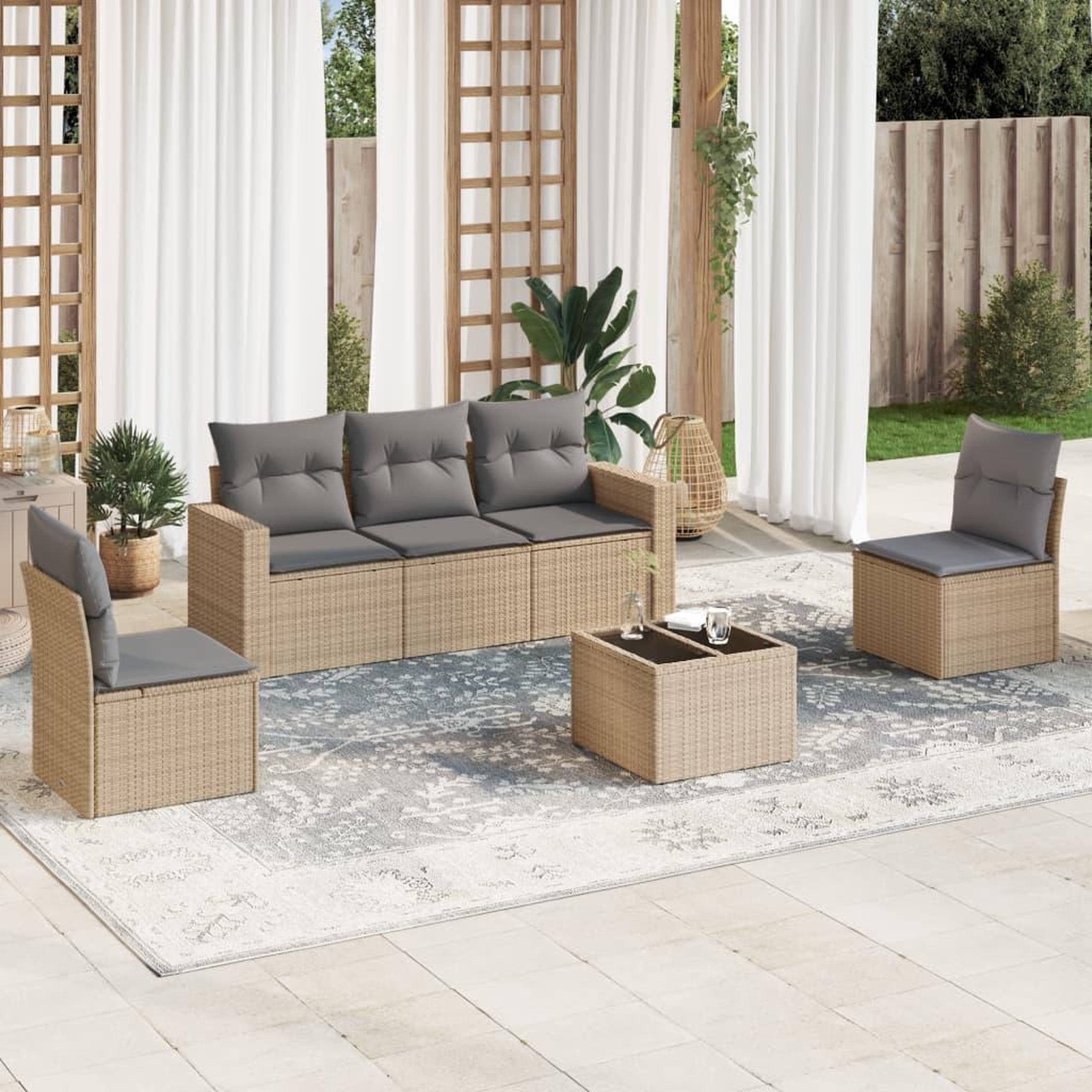 VIDAXL Salon de jardin avec coussins 6 pcs beige resine tressee